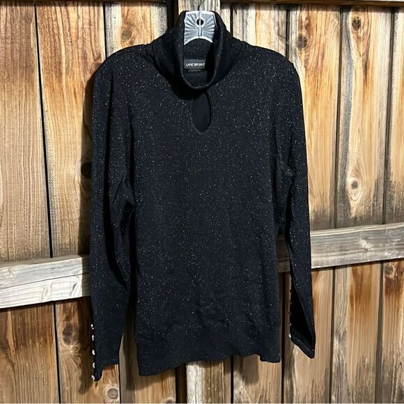Lane Bryant top turtleneck long sleeve black silver metallic 14 - Picture 1 of 6